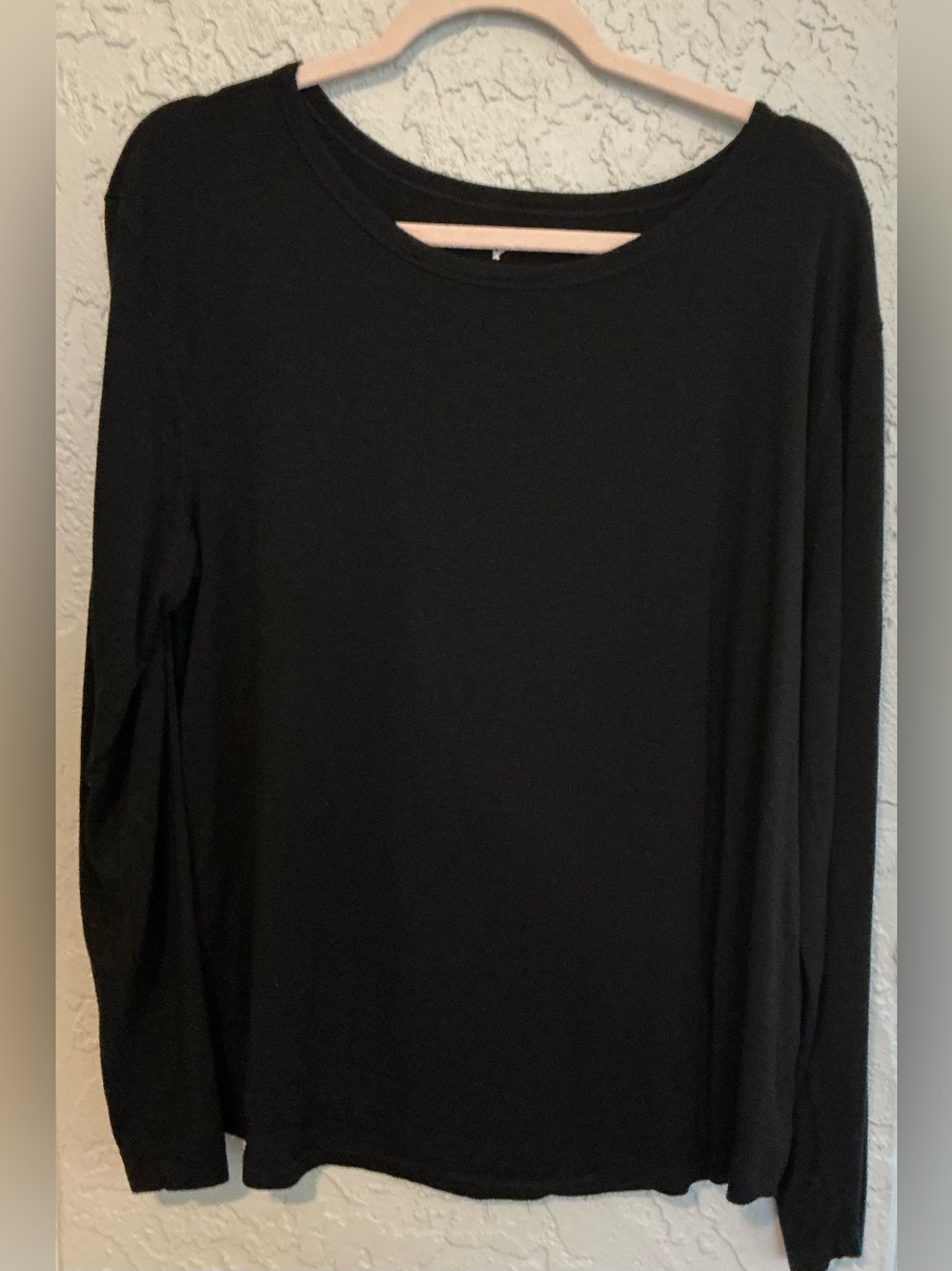 American Eagle Black Women's Long Sleeve Crewneck Slub Top